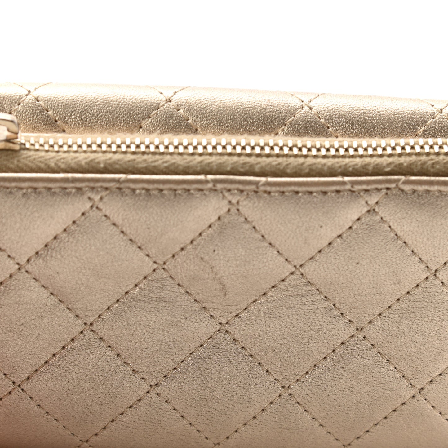 Metallic Lambskin Quilted Flap Card Holder Wallet Gold