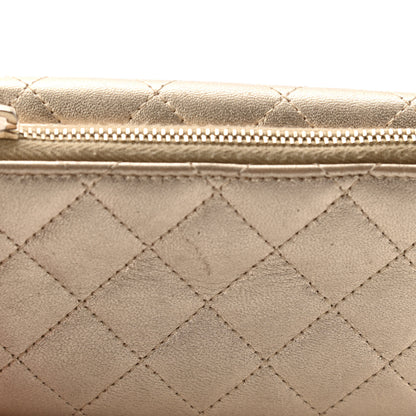 Chanel Metallic Lambskin Quilted Flap Card Holder Wallet Gold 13 of 17