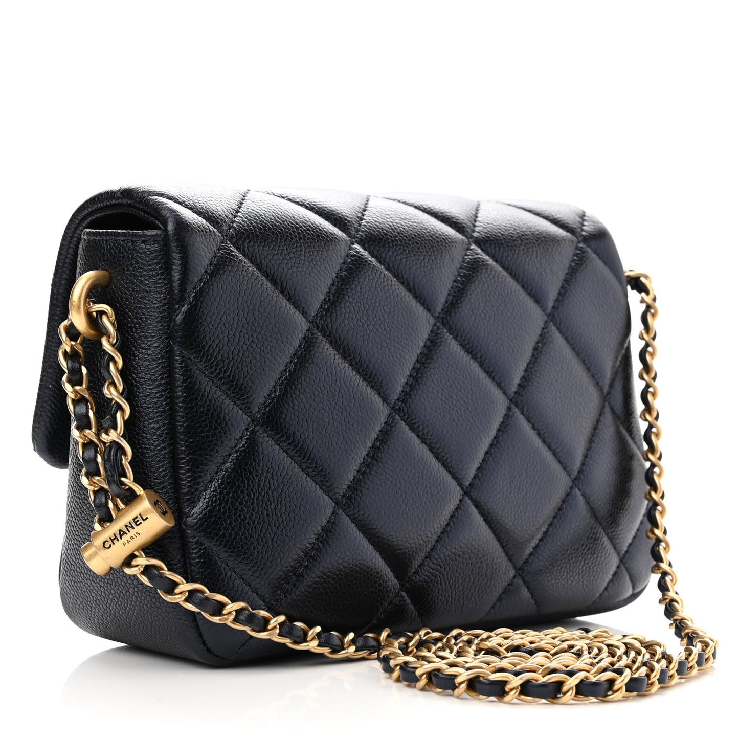 Iridescent Caviar Quilted Mini My Perfect Flap Dark Blue
