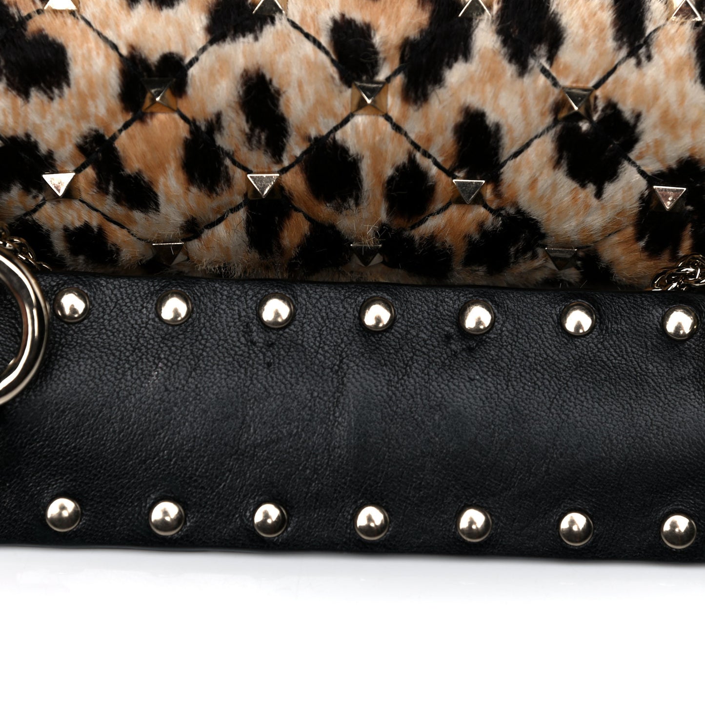 Calf Hair Leopard Print Small Rockstud Spike Shoulder Bag