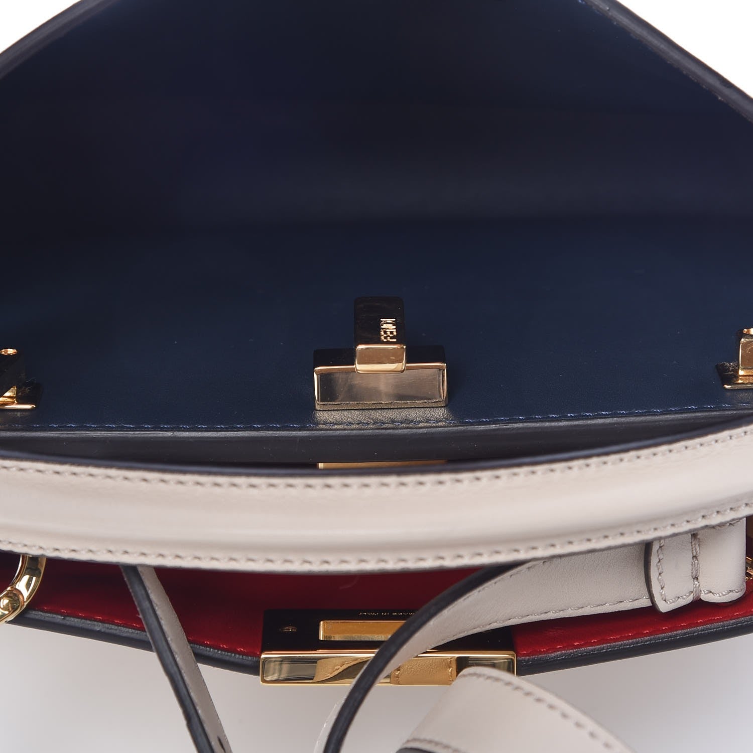 Fendi Vitello Tahiti Burro Bi-Color Medium Peekaboo Iconic Essentially Satchel Camelia Fragola Dark Blue 6 of 8