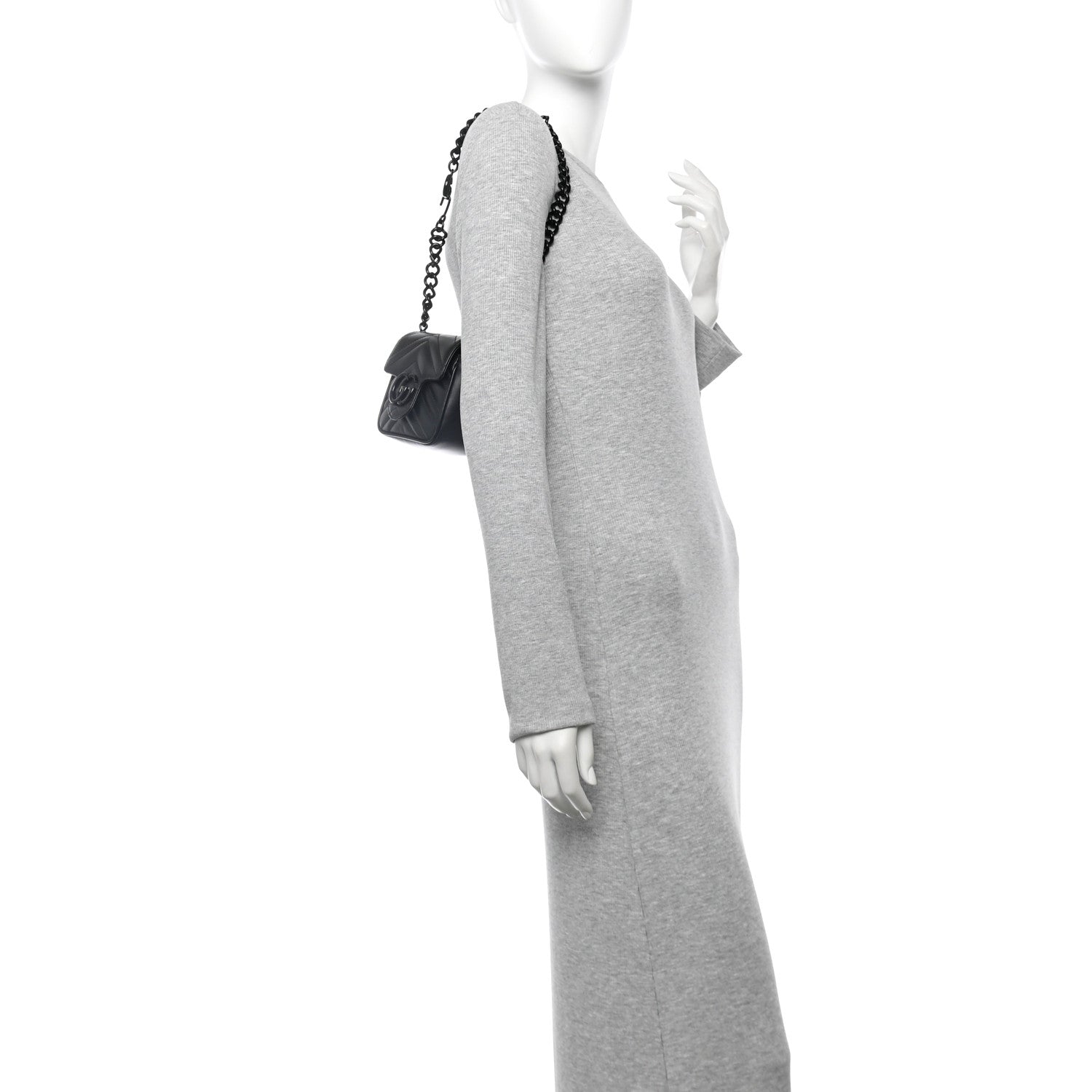 Gucci Calfskin Matelasse Monochrome GG Marmont Chain Belt Bag Black 2 of 10