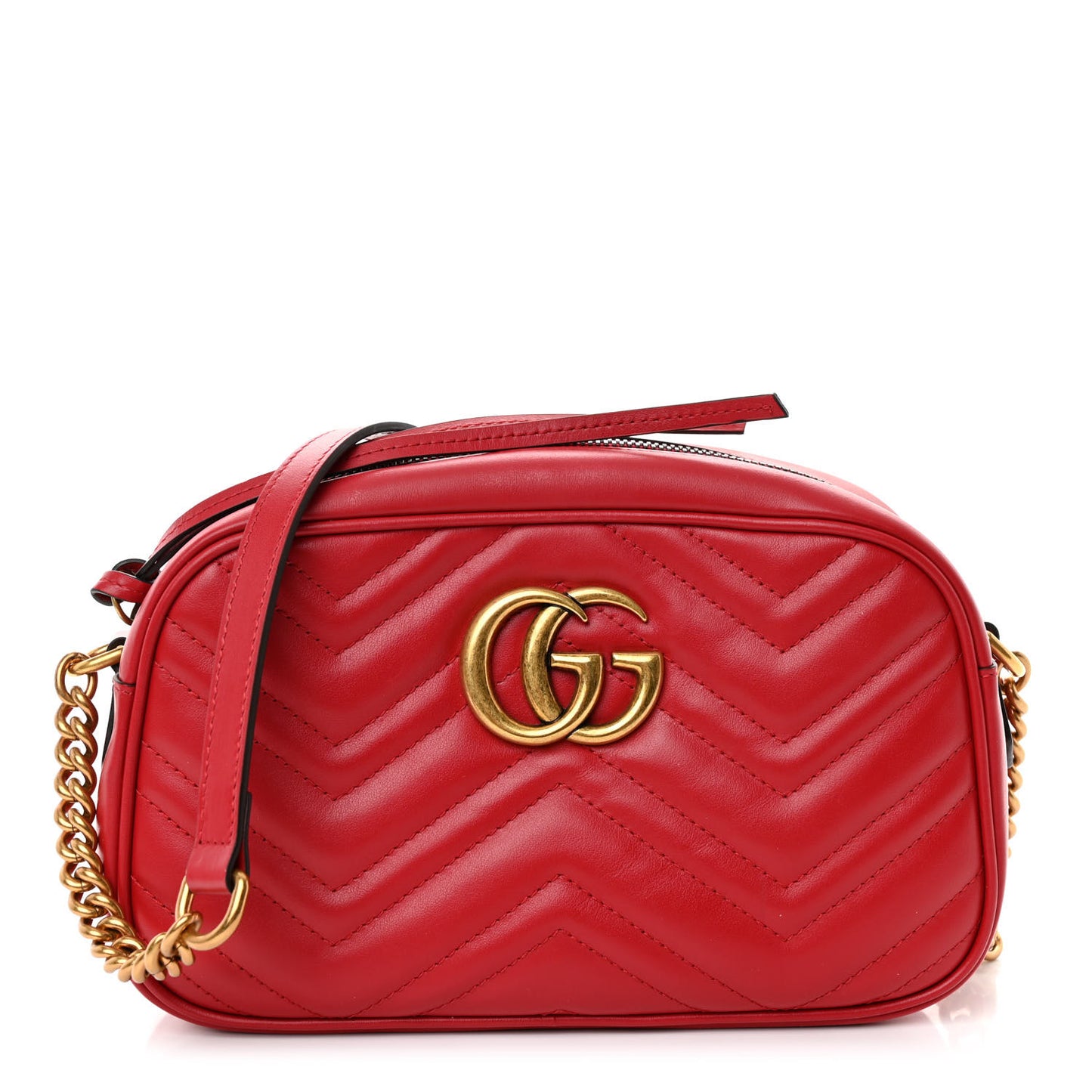 Calfskin Matelasse Small GG Marmont Chain Shoulder Bag Hibiscus Red