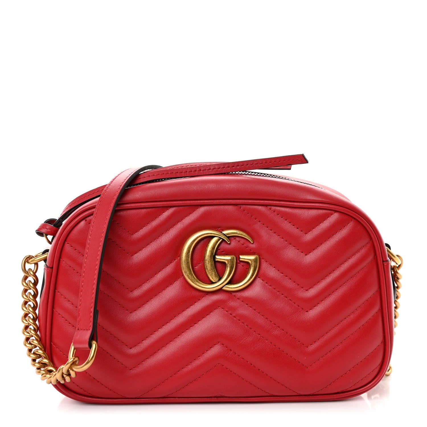 Gucci Calfskin Matelasse Small GG Marmont Chain Shoulder Bag Hibiscus Red 1 of 12