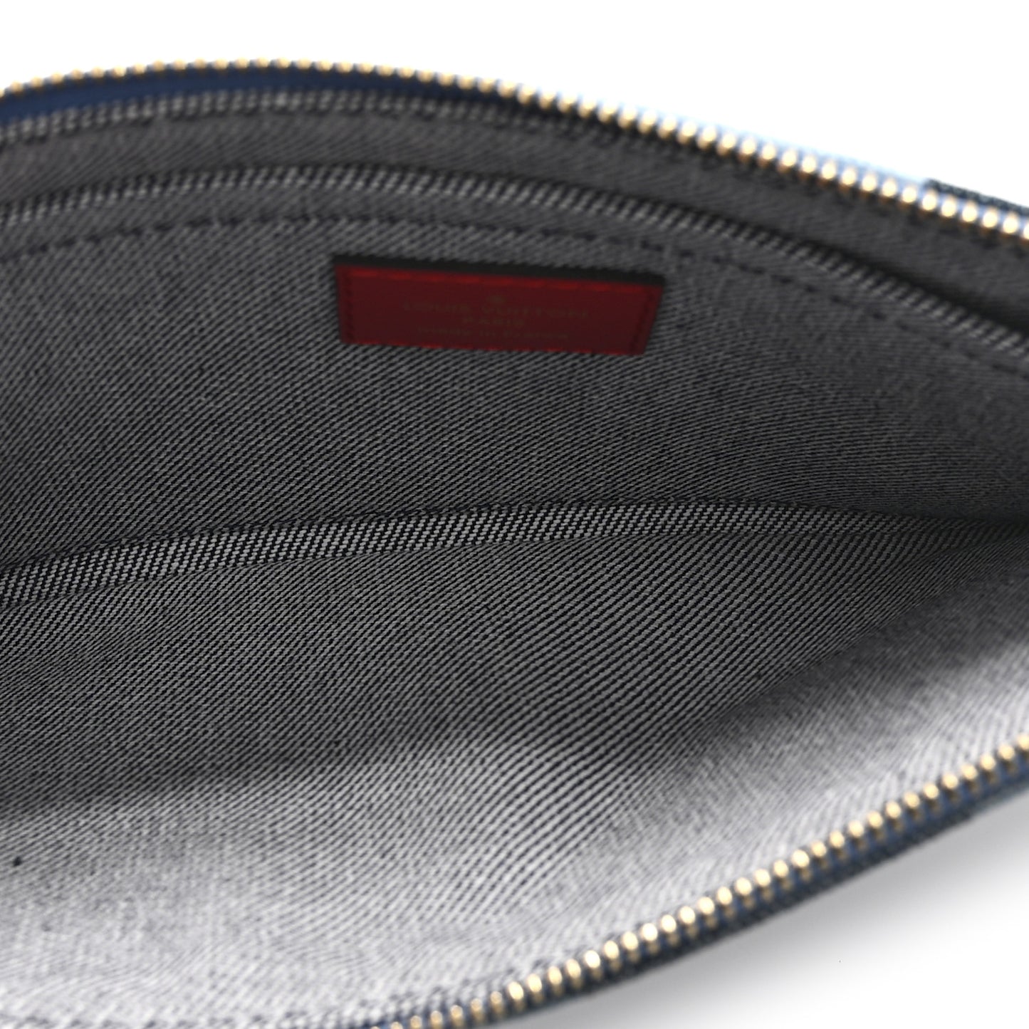 Denim Damier Monogram Patchwork Neverfull MM Pochette  Blue Rouge
