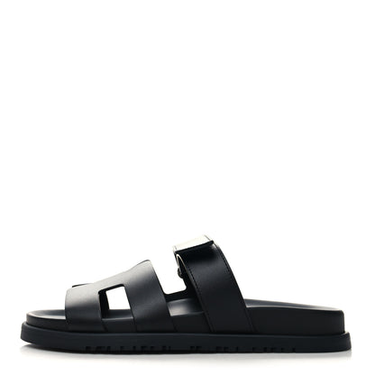 Hermes Calfskin Womens Chypre Sandals 38.5 Black 1 of 8