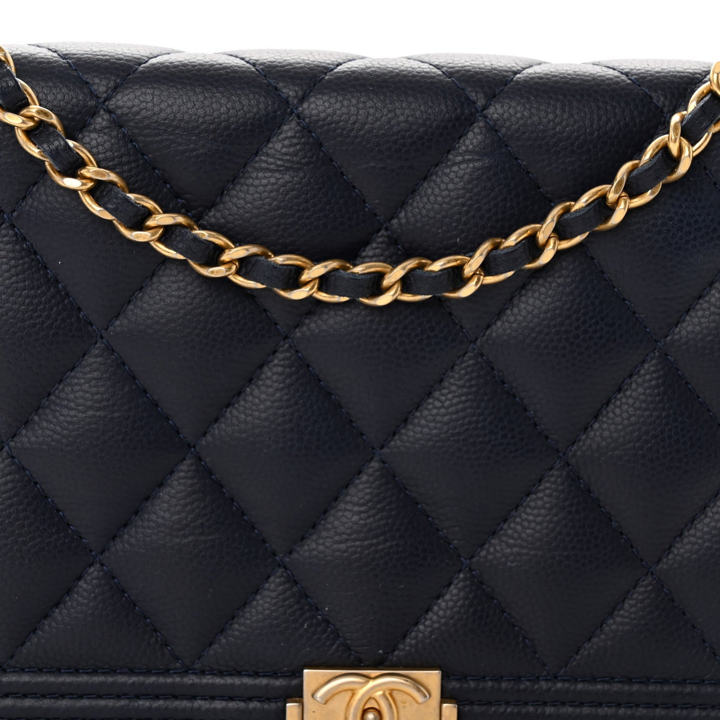 Caviar Quilted Boy Wallet On Chain WOC Navy
