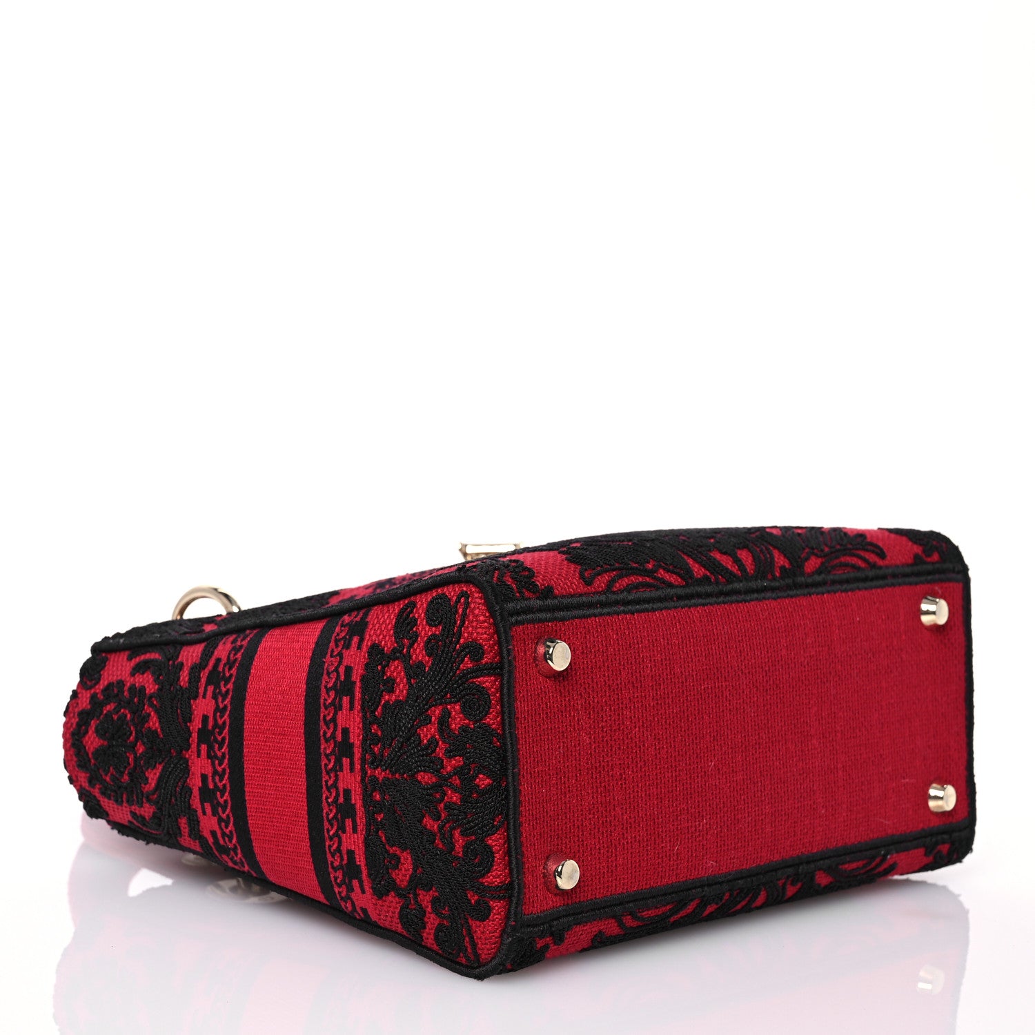 Christian Dior Canvas Embroidered Ornamental Cornely Medium Lady D-Lite Red Black 4 of 16
