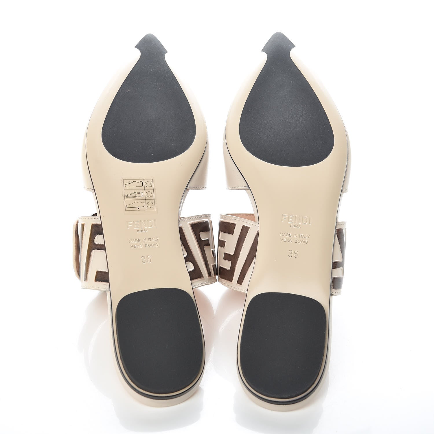 Fendi Vitello FF Embossed Buckle Flat Mules 36 Camelia Moresco 5 of 8