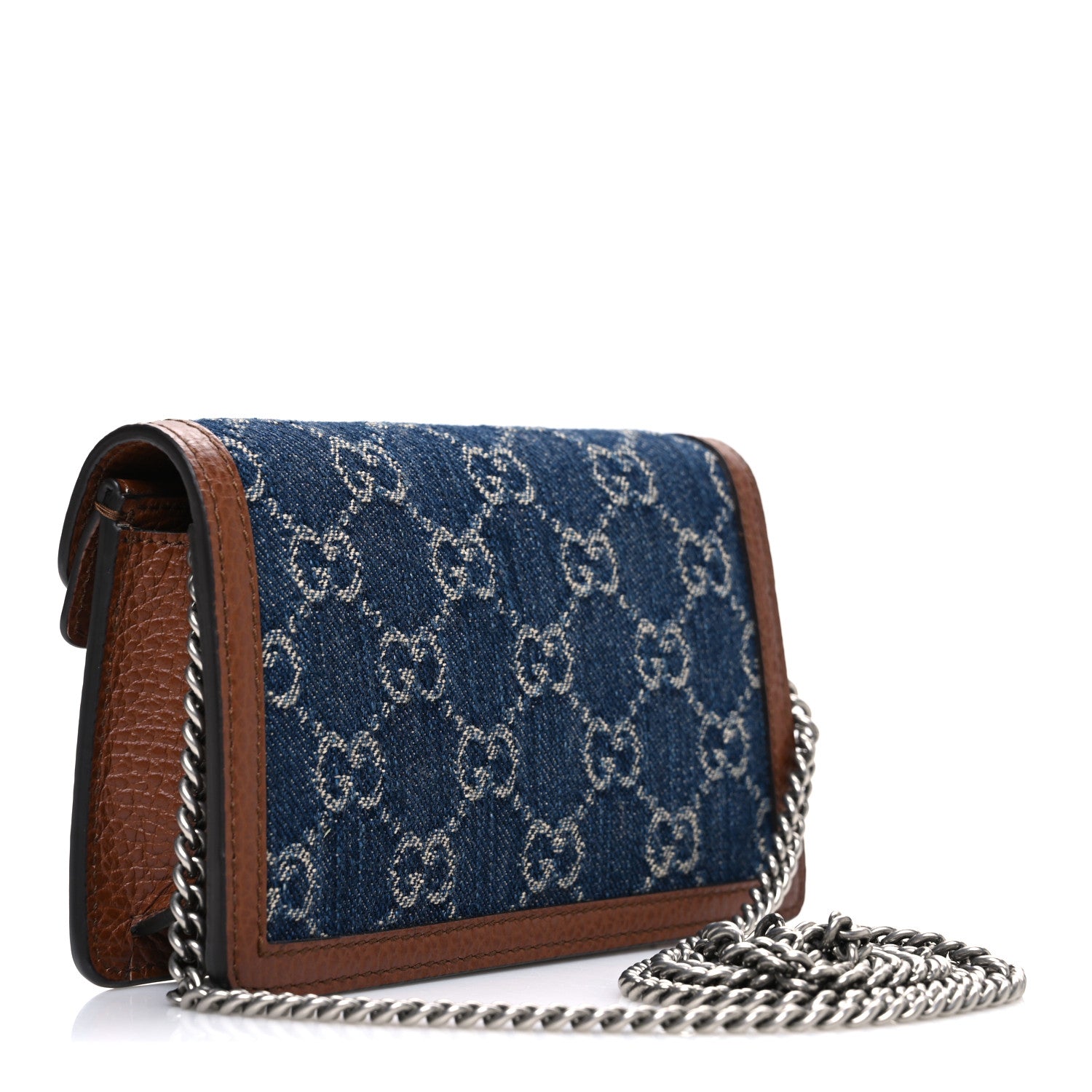 Gucci New Denim GG Monogram Dollar Calfskin Enamel Super Mini Dionysus Shoulder Bag Blue Tea Cuir Epilog Electric Blue 3 of 9