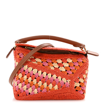 Loewe Raffia Crochet Paula's Ibiza Mini Puzzle Edge Bag Bright Orange Pink 1 of 11