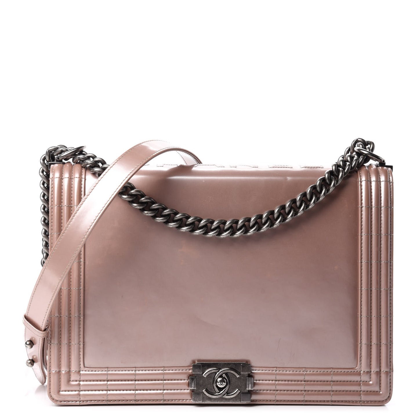Iridescent Glazed Calfskin Large Boy Flap Light Pink