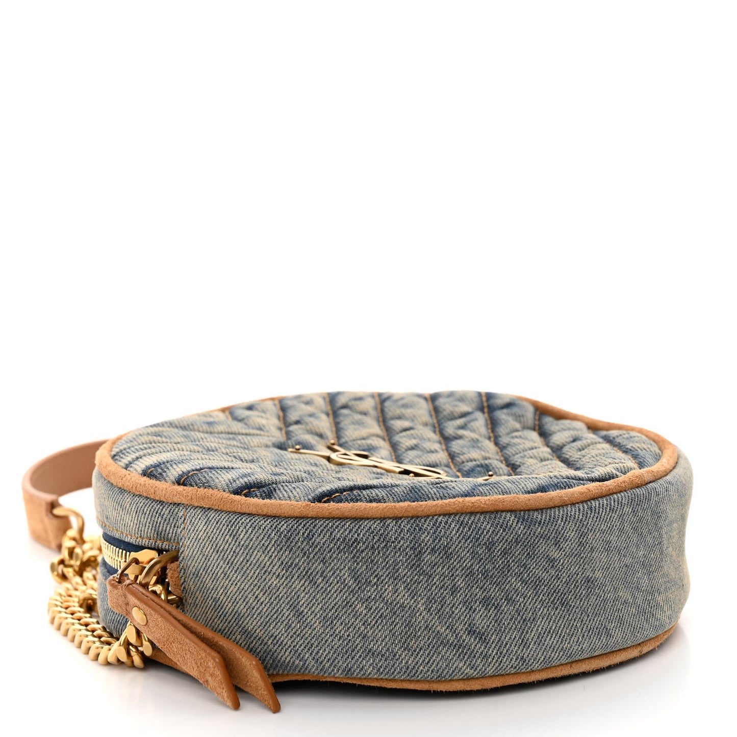 Denim Quilted Monogram Round Crossbody Bag Rodeo Blue