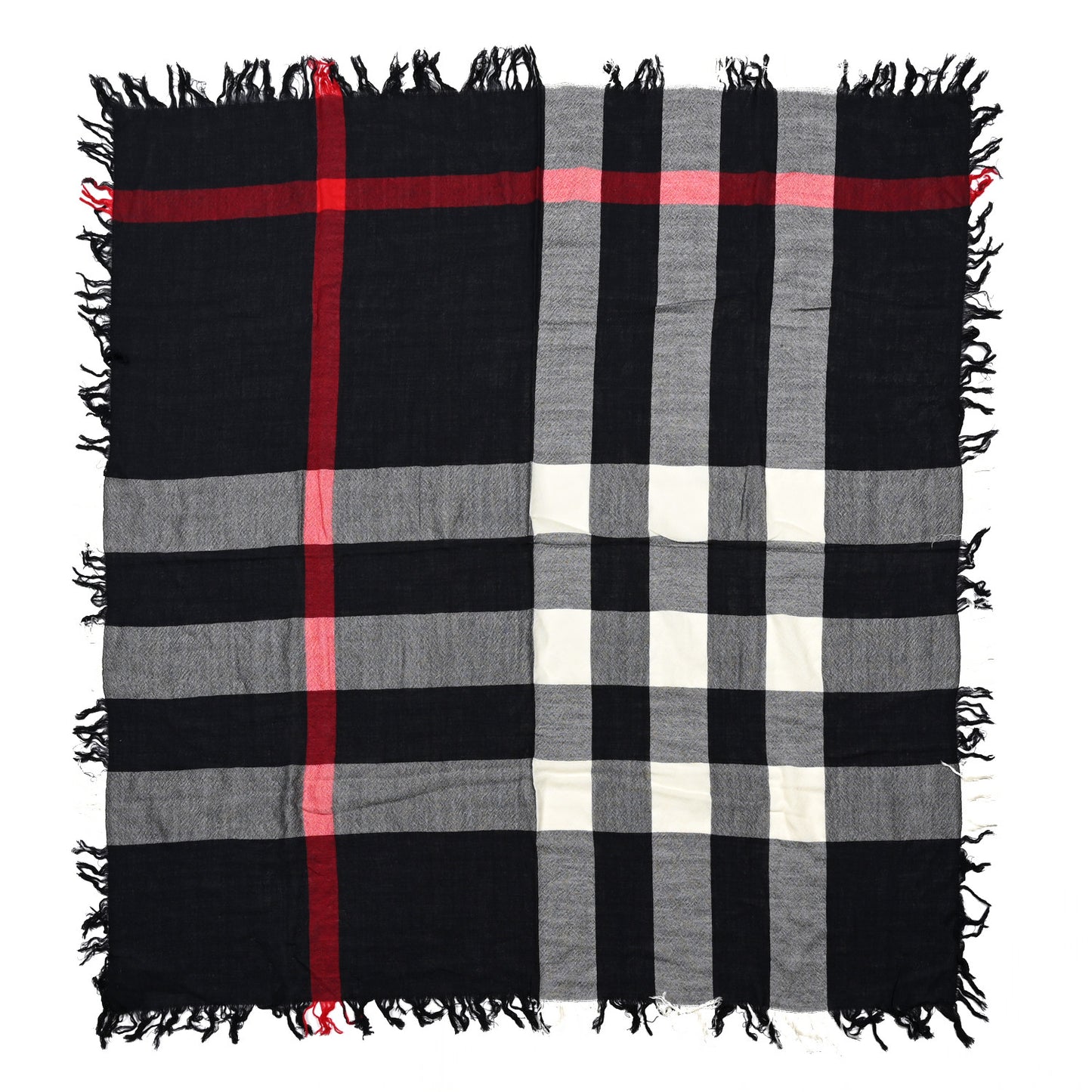 Merino Wool Check Square Scarf Navy