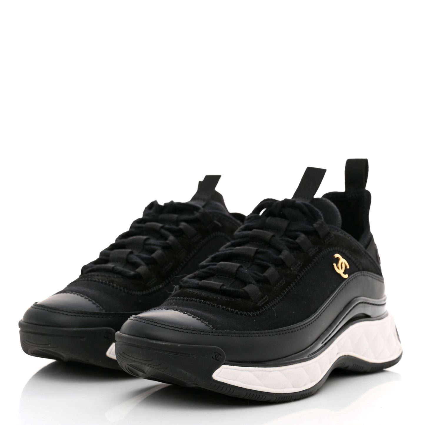 Velvet Calfskin Mixed Fibers CC Sneakers 38 Black
