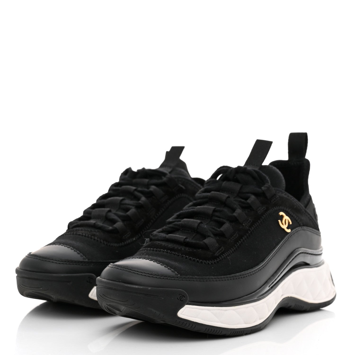 Chanel Velvet Calfskin Mixed Fibers CC Sneakers 38 Black 3 of 9