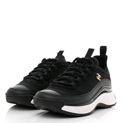 Chanel Velvet Calfskin Mixed Fibers CC Sneakers 38 Black 3 of 9
