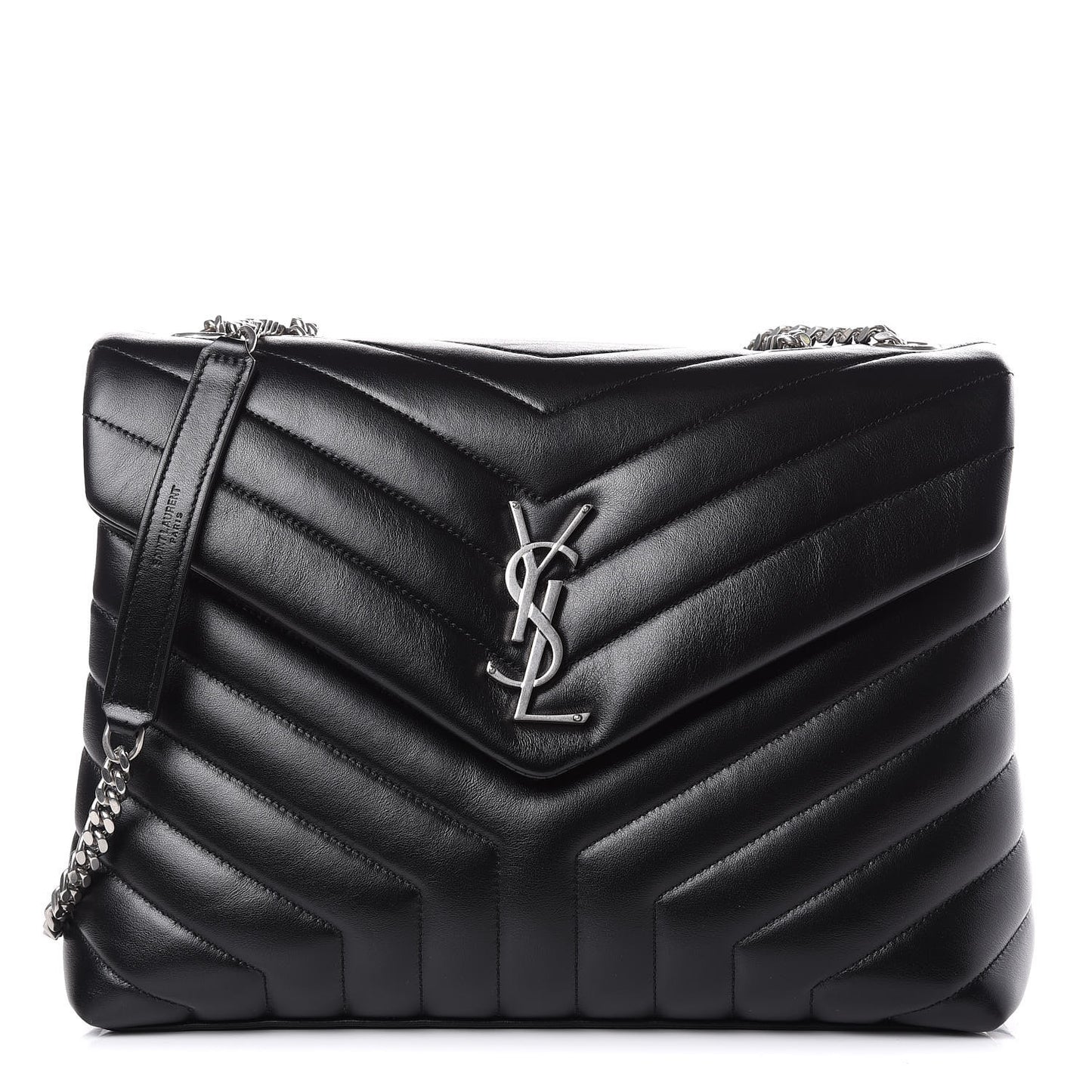 Calfskin Y Quilted Monogram Medium Loulou Chain Satchel Black