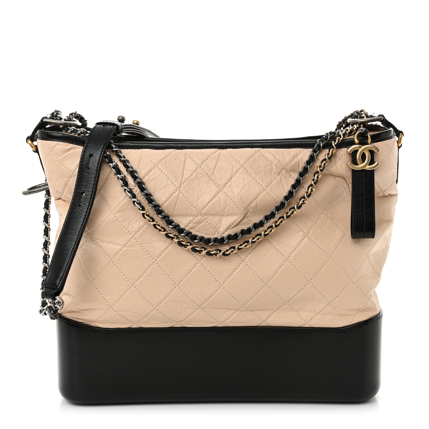 Chanel Aged Calfskin Quilted Large Gabrielle Hobo Beige Black 1 of 10