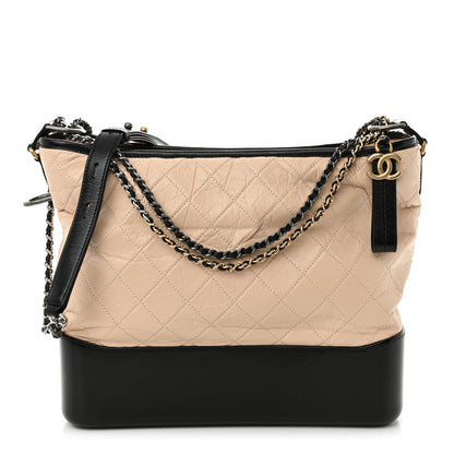 Chanel Aged Calfskin Quilted Large Gabrielle Hobo Beige Black 1 of 10