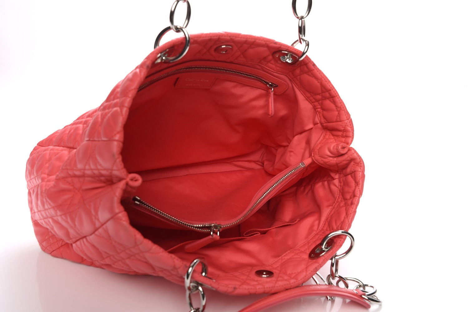 Christian Dior Lambskin Cannage Large Dior Soft Shopping Tote Coral 7 of 13