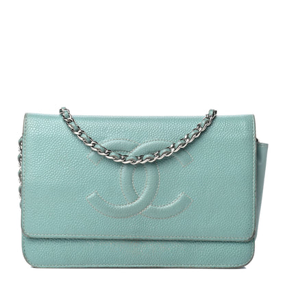 Chanel Caviar Timeless CC Wallet On Chain WOC Light Green 1 of 5