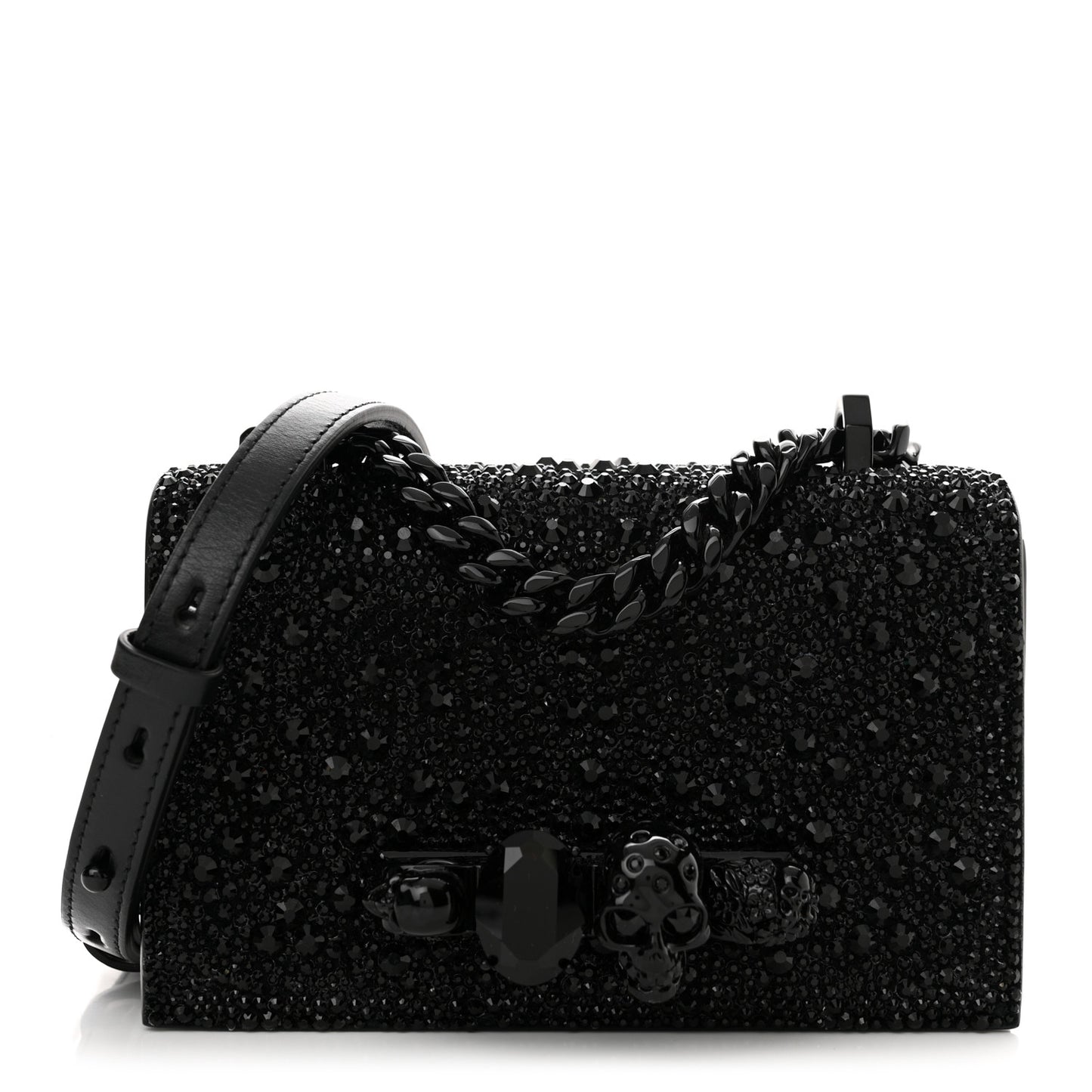 Calfskin Crystal Chain Clutch Black