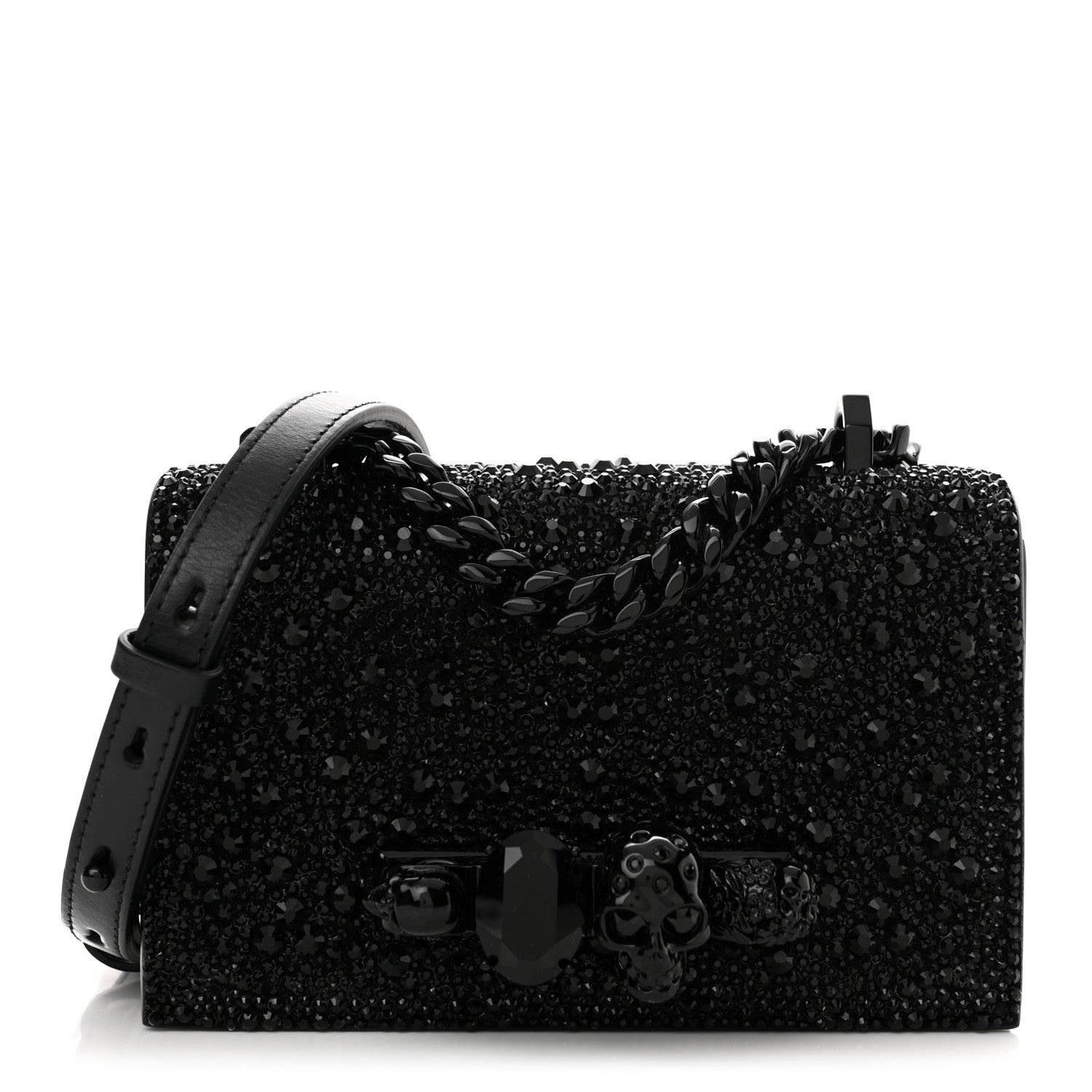 Alexander McQueen Calfskin Crystal Chain Clutch Black 1 of 12