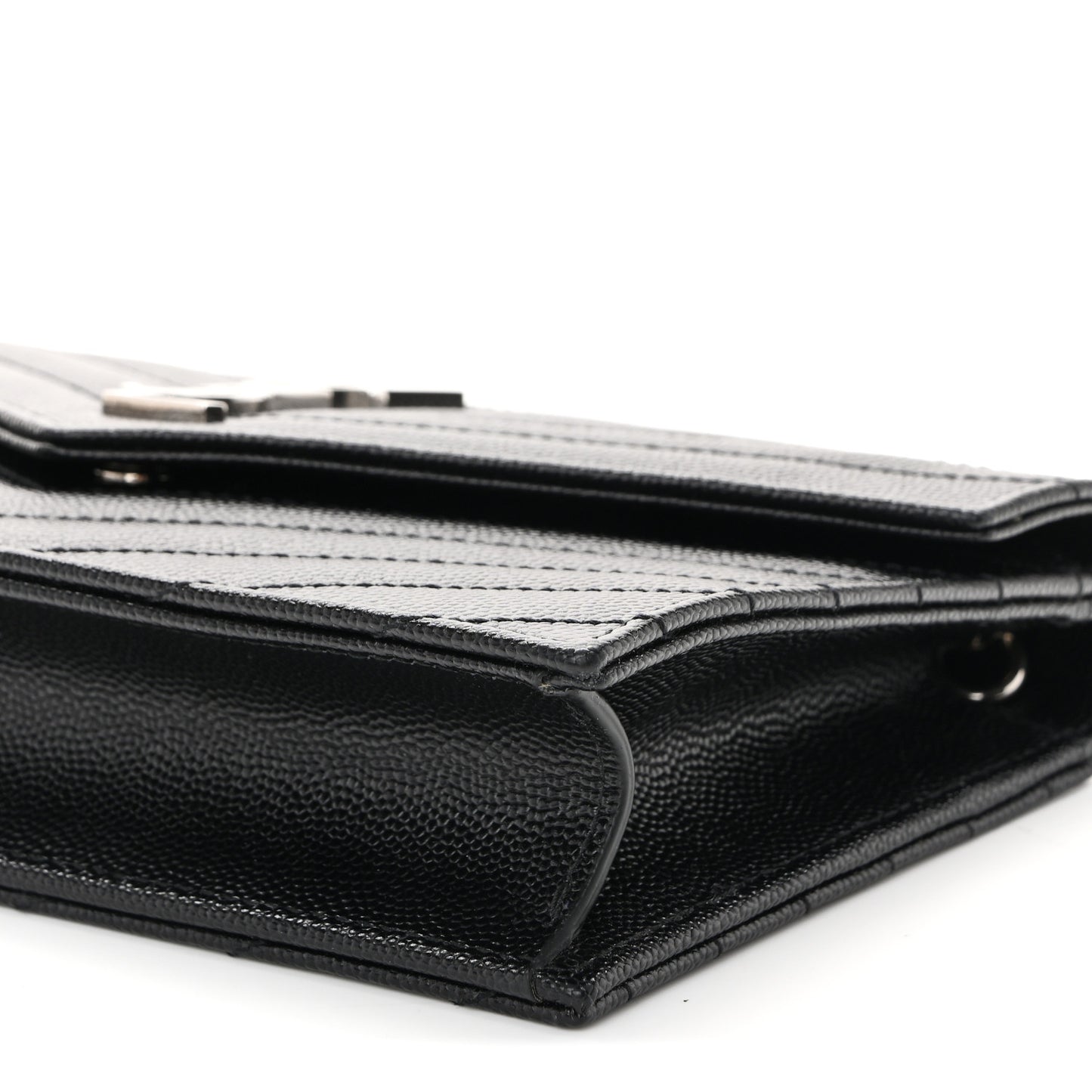 Grain De Poudre Matelasse Chevron Monogram Envelope Chain Wallet Black