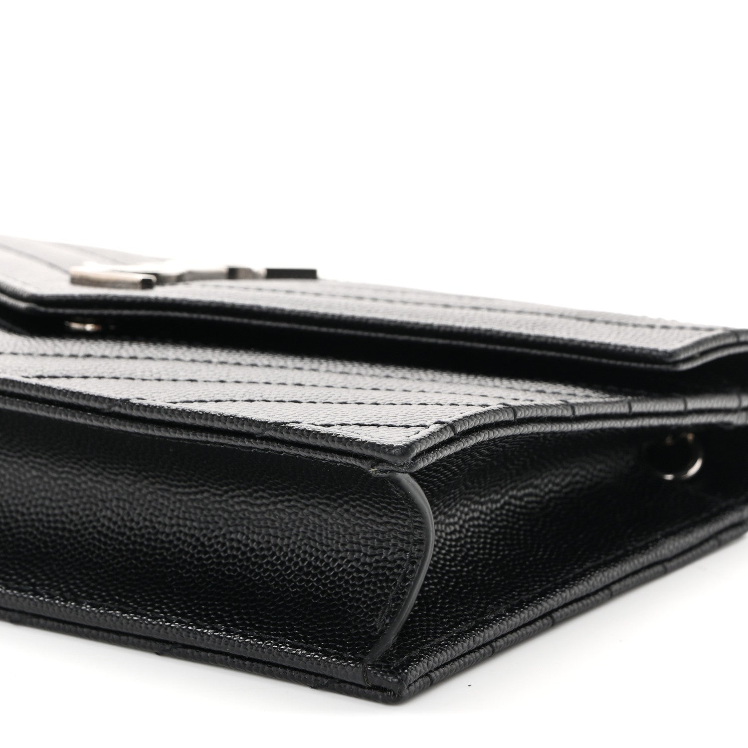 Saint Laurent Grain De Poudre Matelasse Chevron Monogram Envelope Chain Wallet Black 9 of 10