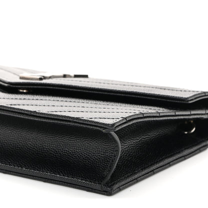 Saint Laurent Grain De Poudre Matelasse Chevron Monogram Envelope Chain Wallet Black 9 of 10