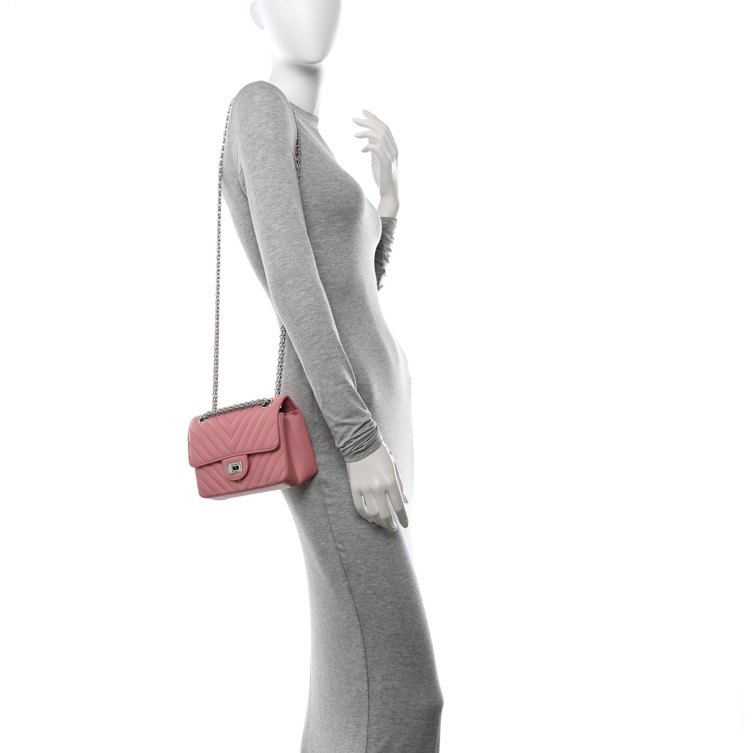 Chanel Aged Calfskin Chevron Quilted 2.55 Reissue Mini Flap Pink 2 of 12