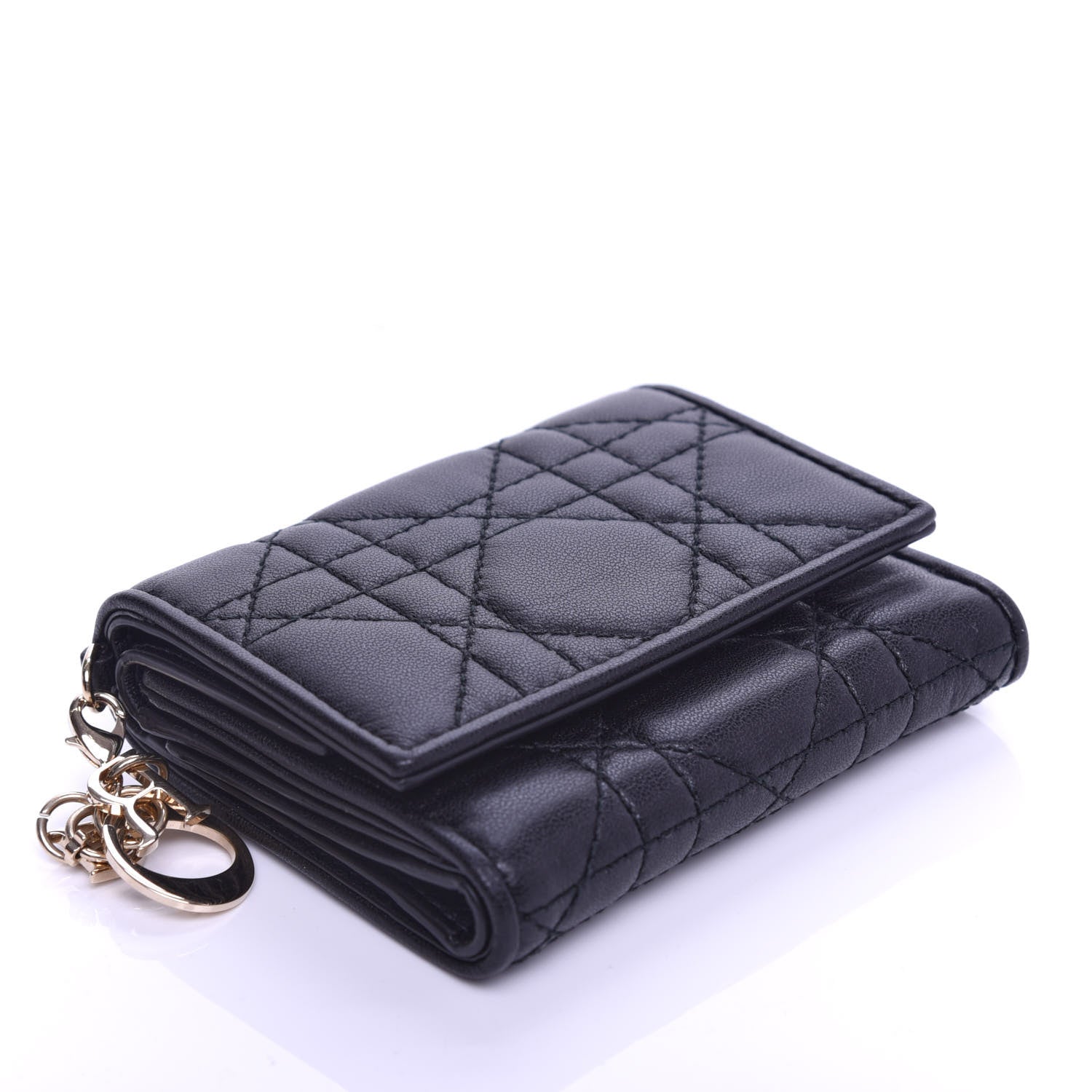 Christian Dior Lambskin Cannage Lady Dior Lotus Wallet Black 4 of 9
