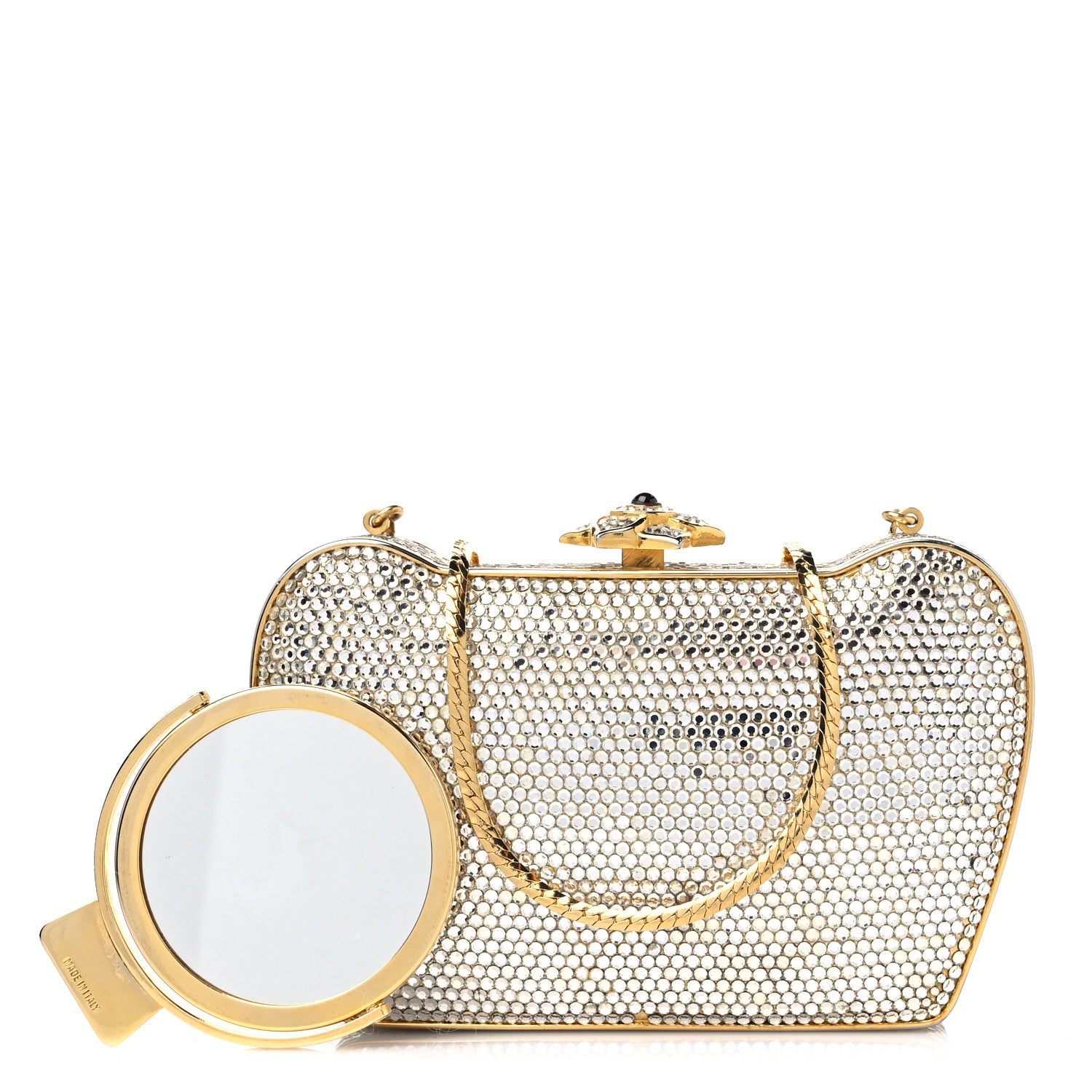 Judith Leiber Swarovski Crystal Minaudiere Clutch Gold Silver 1 of 13