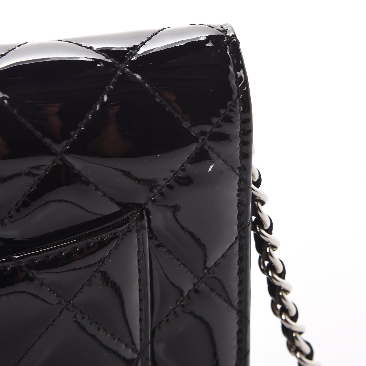 Chanel Patent Quilted Wallet On Chain WOC Black 12 of 13