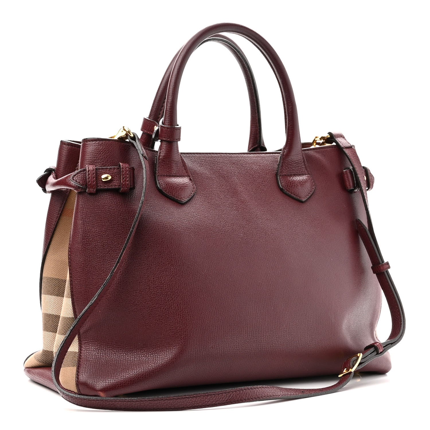 Burberry Grainy Calfskin House Check Medium Banner Tote Mahogany Red 3 of 15