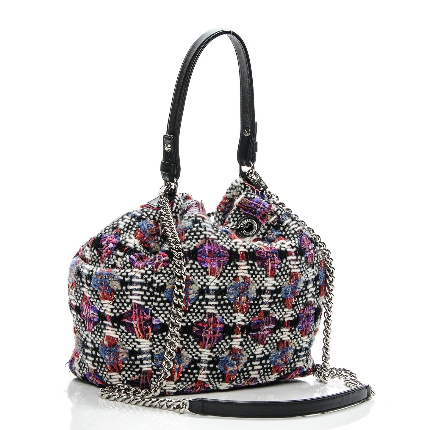 Tweed Lambskin Medium CC Chain Drawstring Tote Multicolor