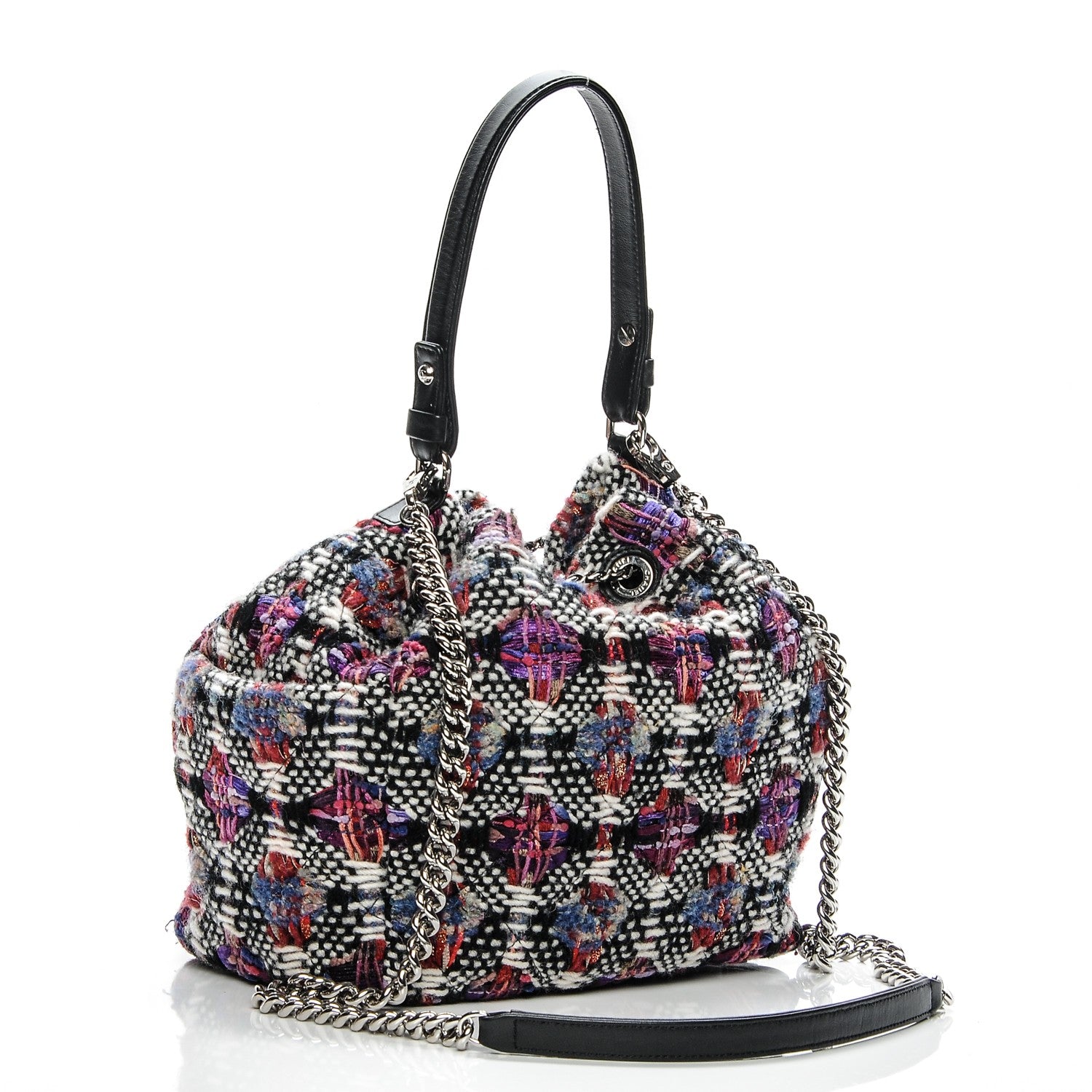 Chanel Tweed Lambskin Medium CC Chain Drawstring Tote Multicolor 3 of 8