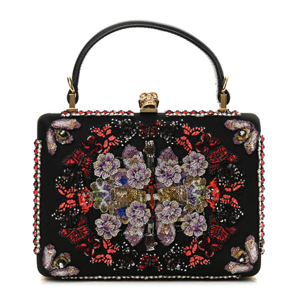Alexander McQueen Satin Crystal Embellished Top Handle Box Clutch Black 1 of 10