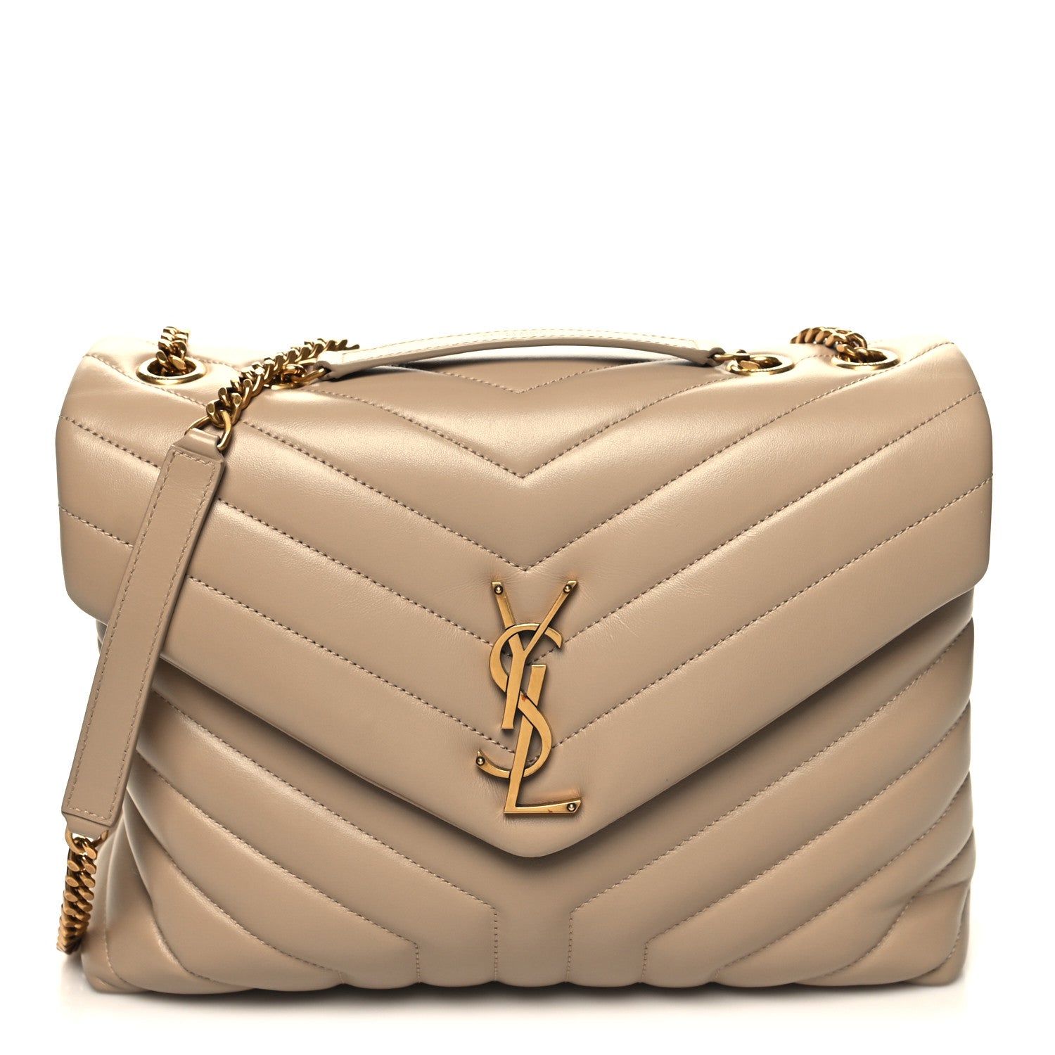 Saint Laurent Calfskin Y Quilted Monogram Medium Loulou Chain Satchel Dark Beige 1 of 10