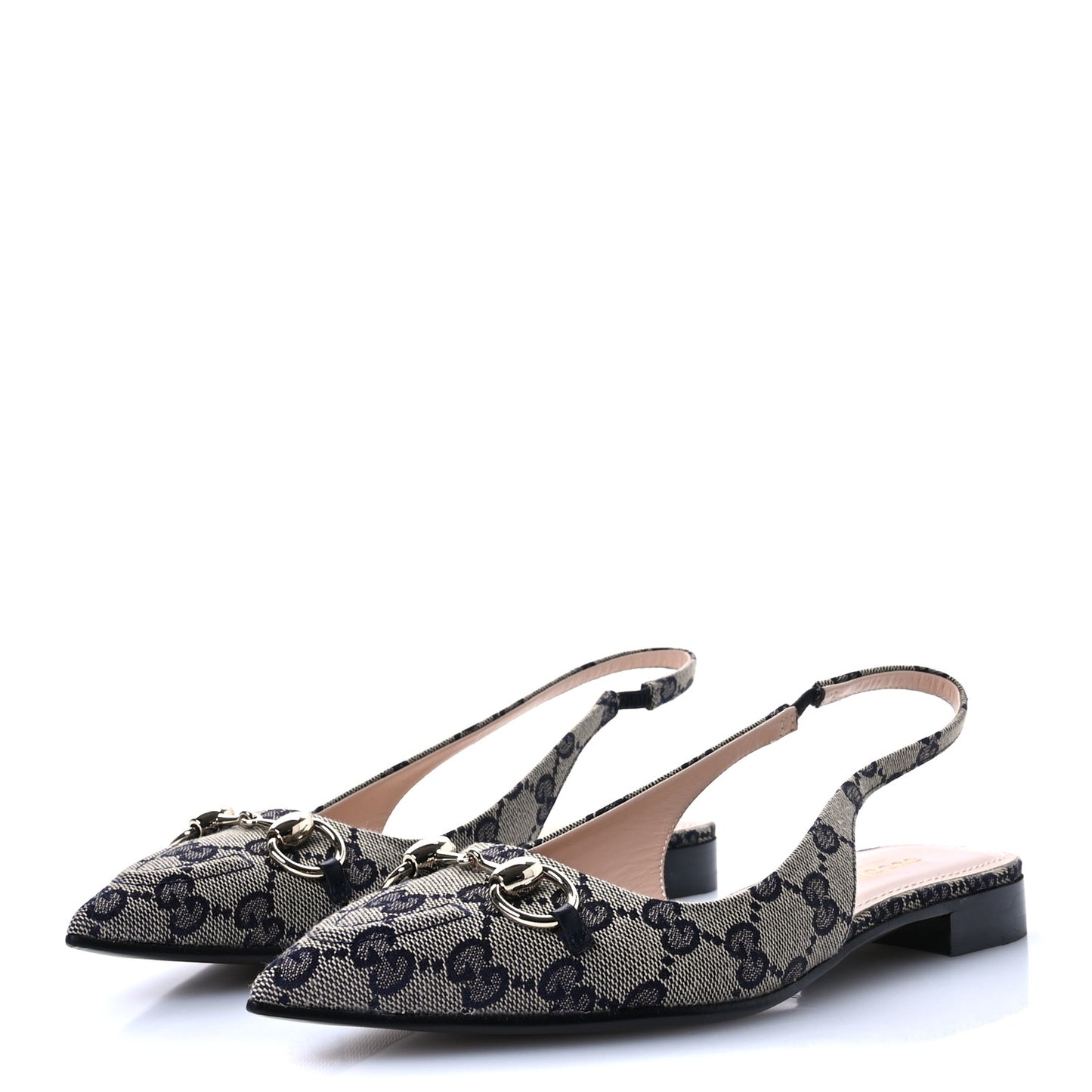 Monogram Horsebit Womens Slingback Ballet Flat 36.5 Beige Blue