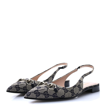 Gucci Monogram Horsebit Womens Slingback Ballet Flat 36.5 Beige Blue 4 of 9