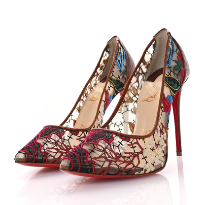 Christian Louboutin Lace Calfskin Crocodile Embossed Follies 100 Pumps 37.5 Cuoio Multicolor 4 of 8