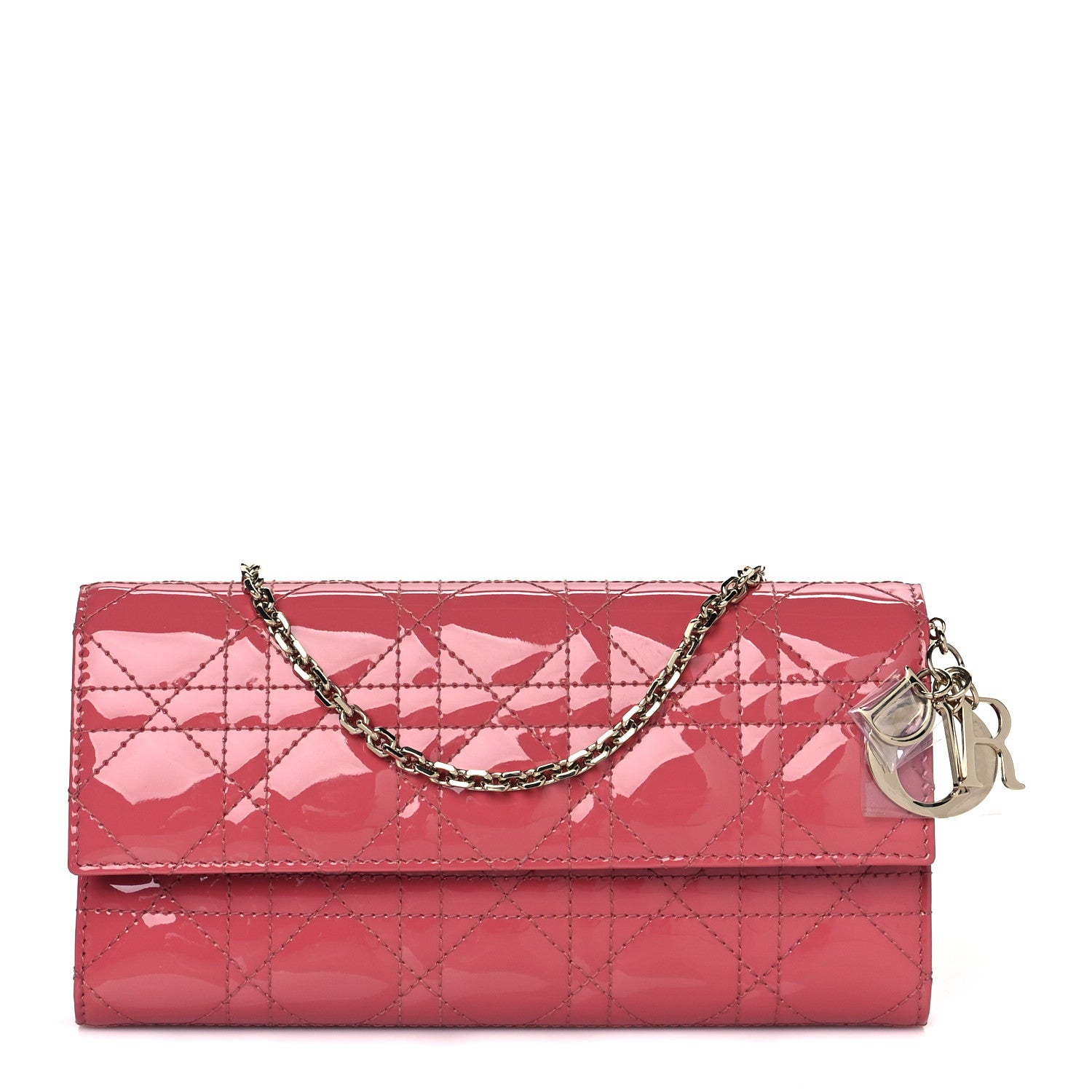 Christian Dior Patent Cannage Lady Dior Rendezvous Wallet On Chain Dusky Pink 1 of 10