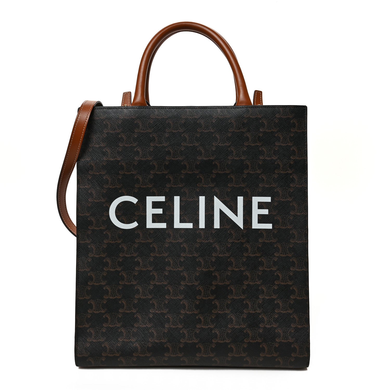 Celine Triomphe Canvas Calfskin Small Vertical Cabas Tan 1 of 7