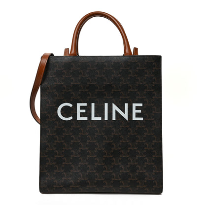 Celine Triomphe Canvas Calfskin Small Vertical Cabas Tan 1 of 7