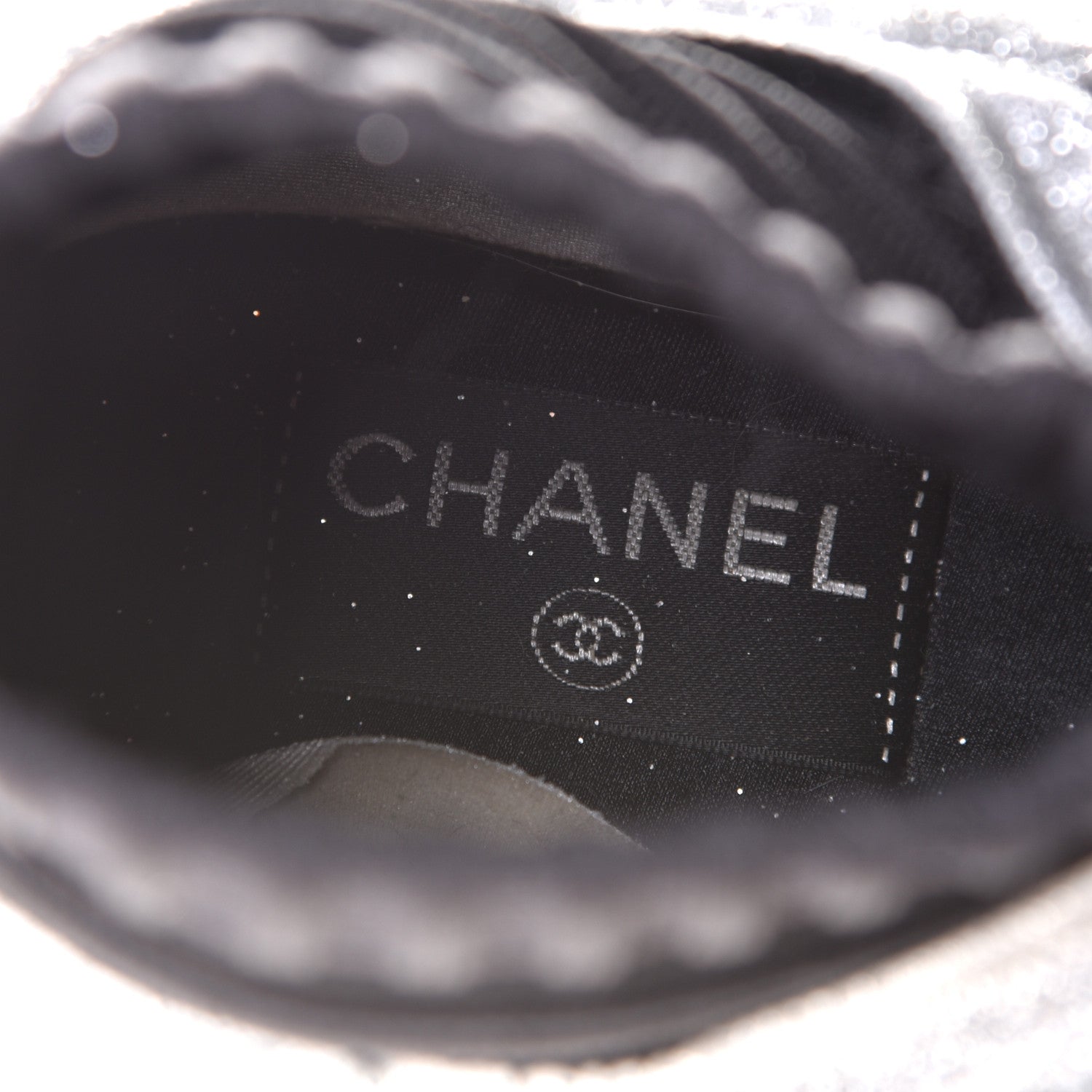 Chanel Glitter Stretch Fabric CC Sneakers 36.5 Black Silver 6 of 11
