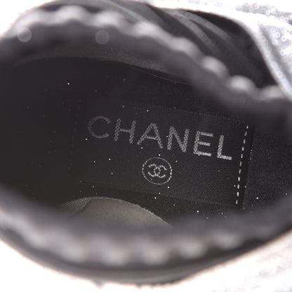 Chanel Glitter Stretch Fabric CC Sneakers 36.5 Black Silver 6 of 11