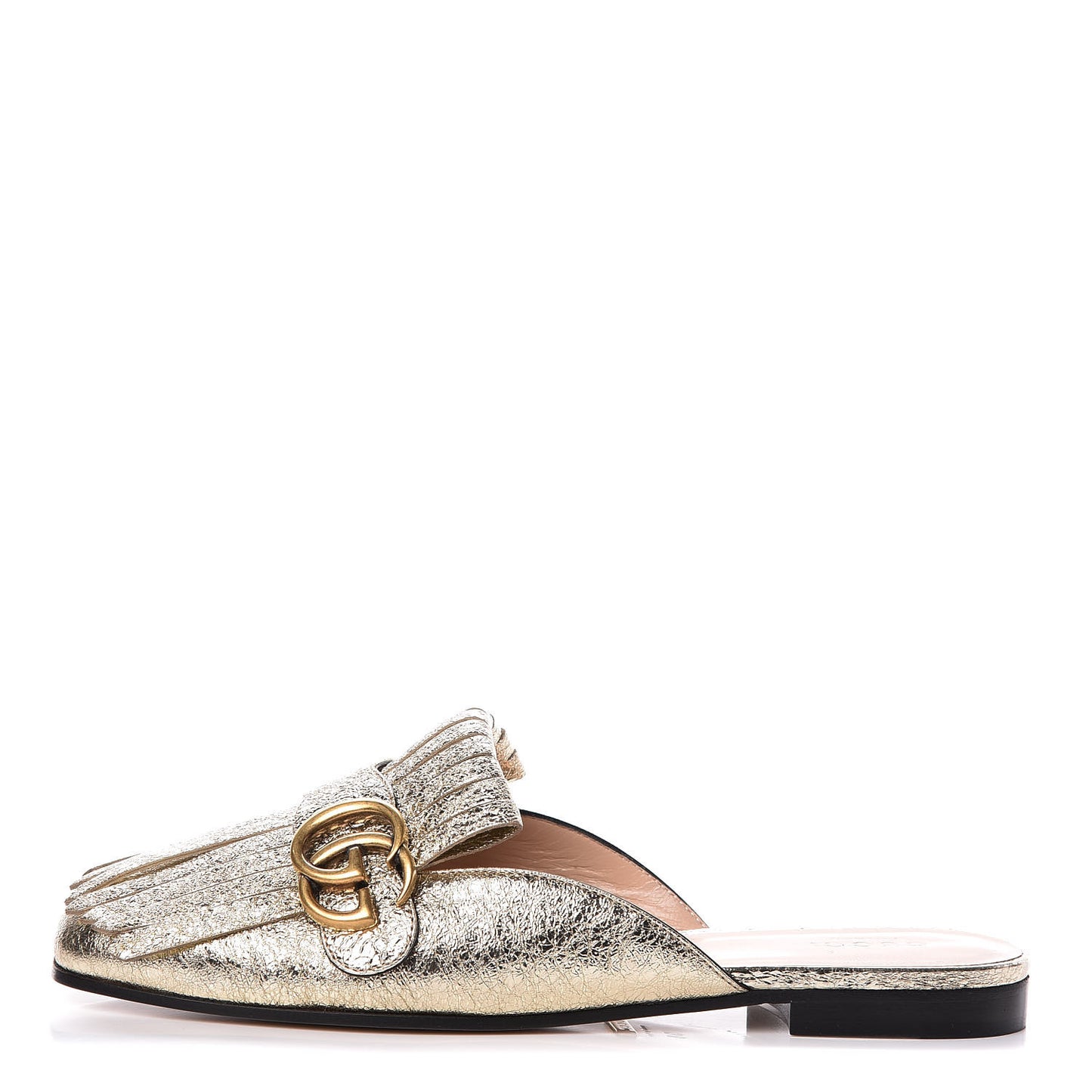 Galassia Womens GG Marmont Fringe Slippers 38 Platino