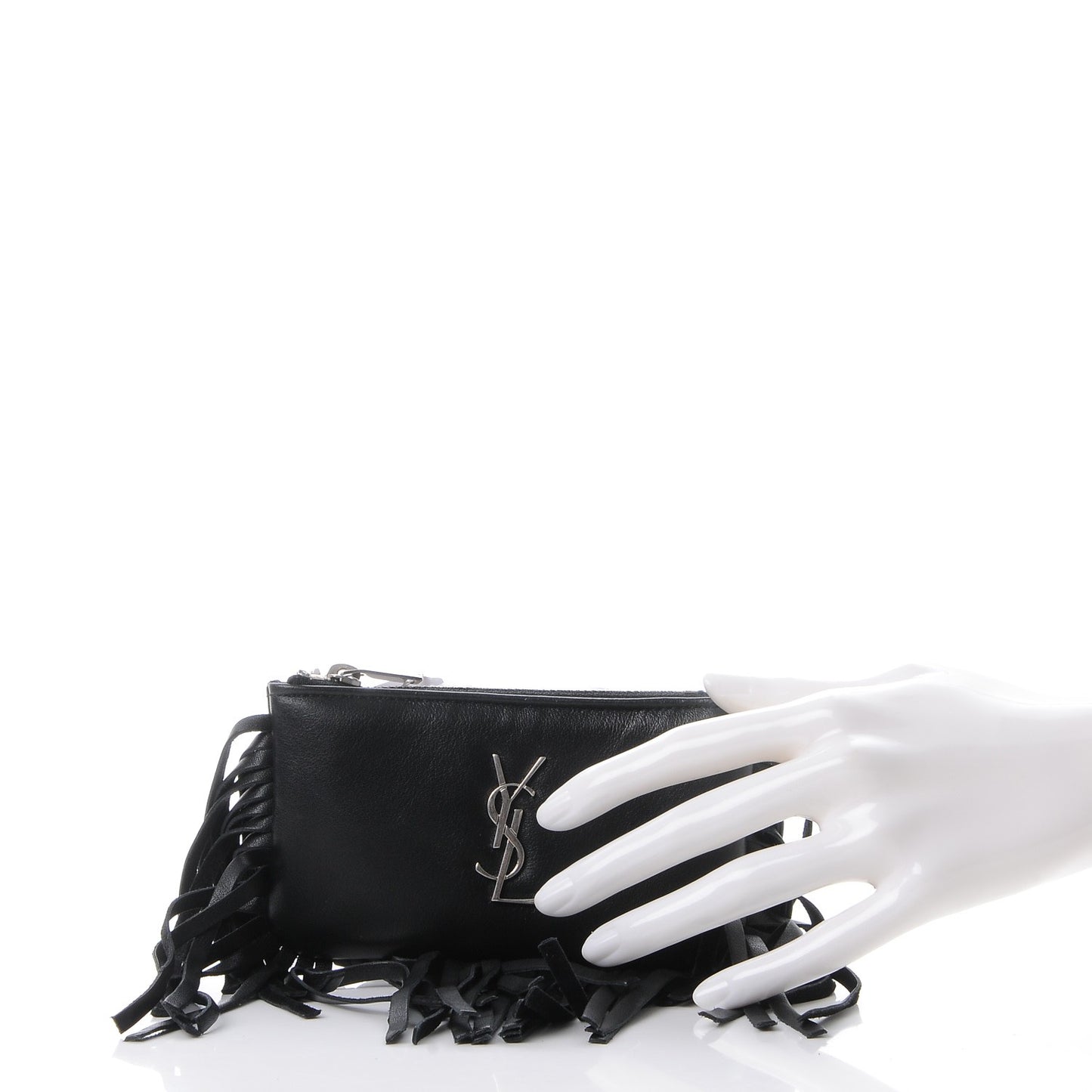 Calfskin Monogram Small Fringe Key Pouch Black